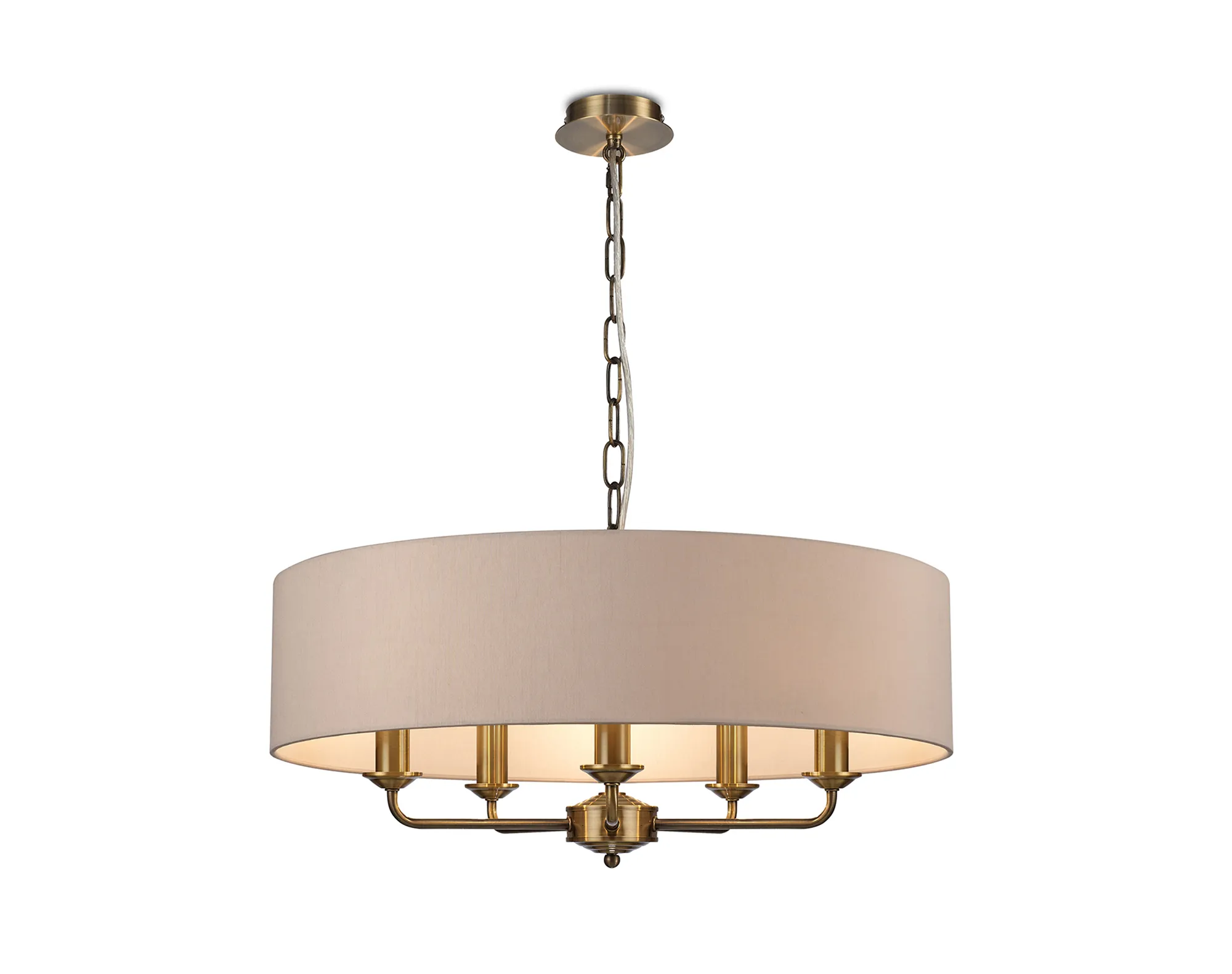 DK0040  Banyan 60cm 5 Light Pendant Antique Brass; Nude Beige/Moonlight